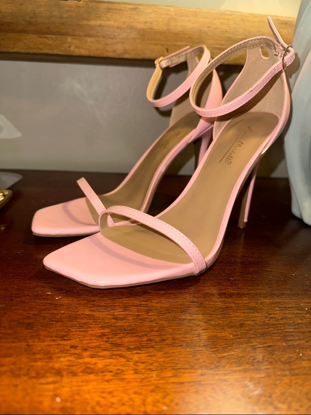 Anne Michelle Pink Patent Ankle-Strap Stiletto Heels size 8 1/2